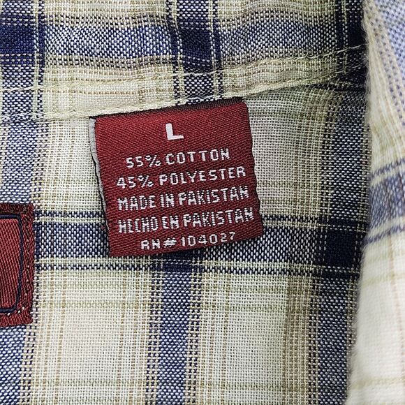 Real Ranch Shirt Mens L Large Blue Khaki‎ Pearl Snap Long Sleeve Western - Picture 7 of 9